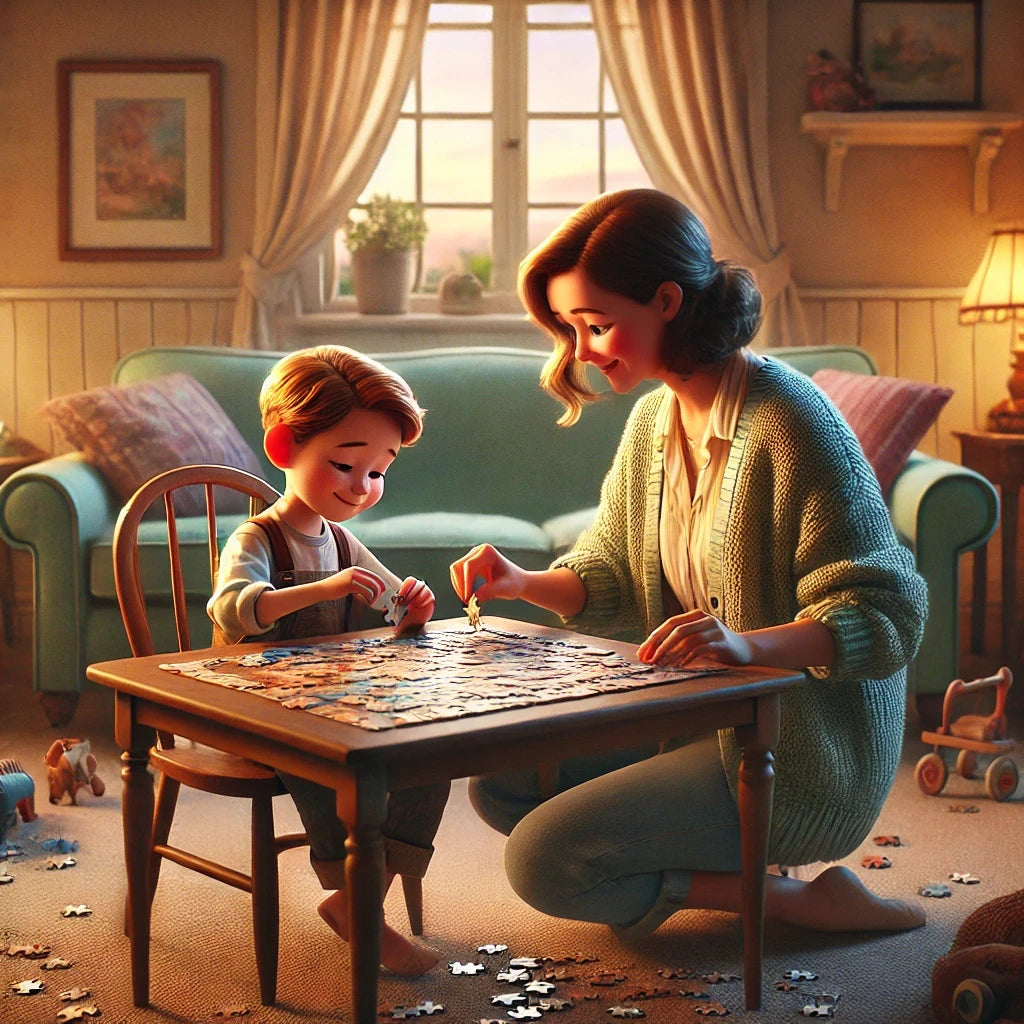 Mother with children playing puzzle, Jigsaw in living room - GadWitch Toys