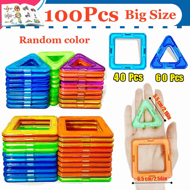 100 pieces BIG Size - Block Blocks - Mag Shapes Colorful Blocks | DIY Magnetic Block House - GadWitch Toys