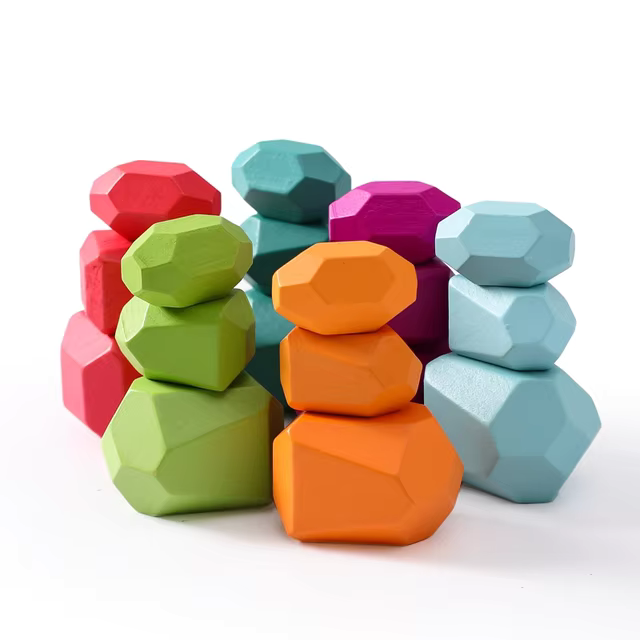 18 Pieces - Wooden Stacker - Wooden Montessori Stacking Rocks | GadWitch Toys