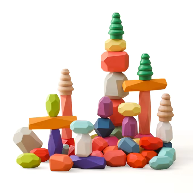48 pieces - rock locks - Wooden Montessori Stacking Rocks | GadWitch Toys