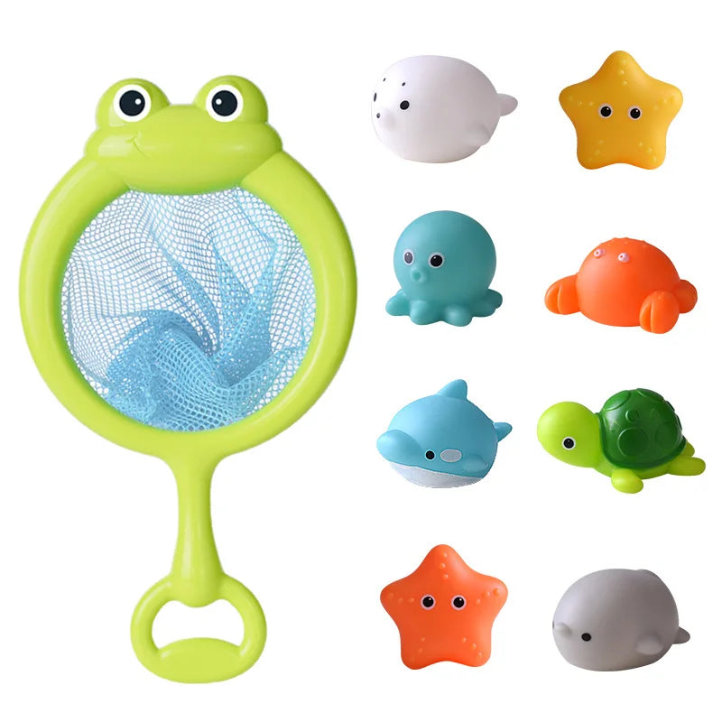 8 pieces - bath toys shop - Fishing NET - The Tortoise - The Penguin - The Whale - STAR - The Crab - Sea Lion - The octopus - Little Squirters Fun Bath Time - Childrens play Toys | GadWitch Toys