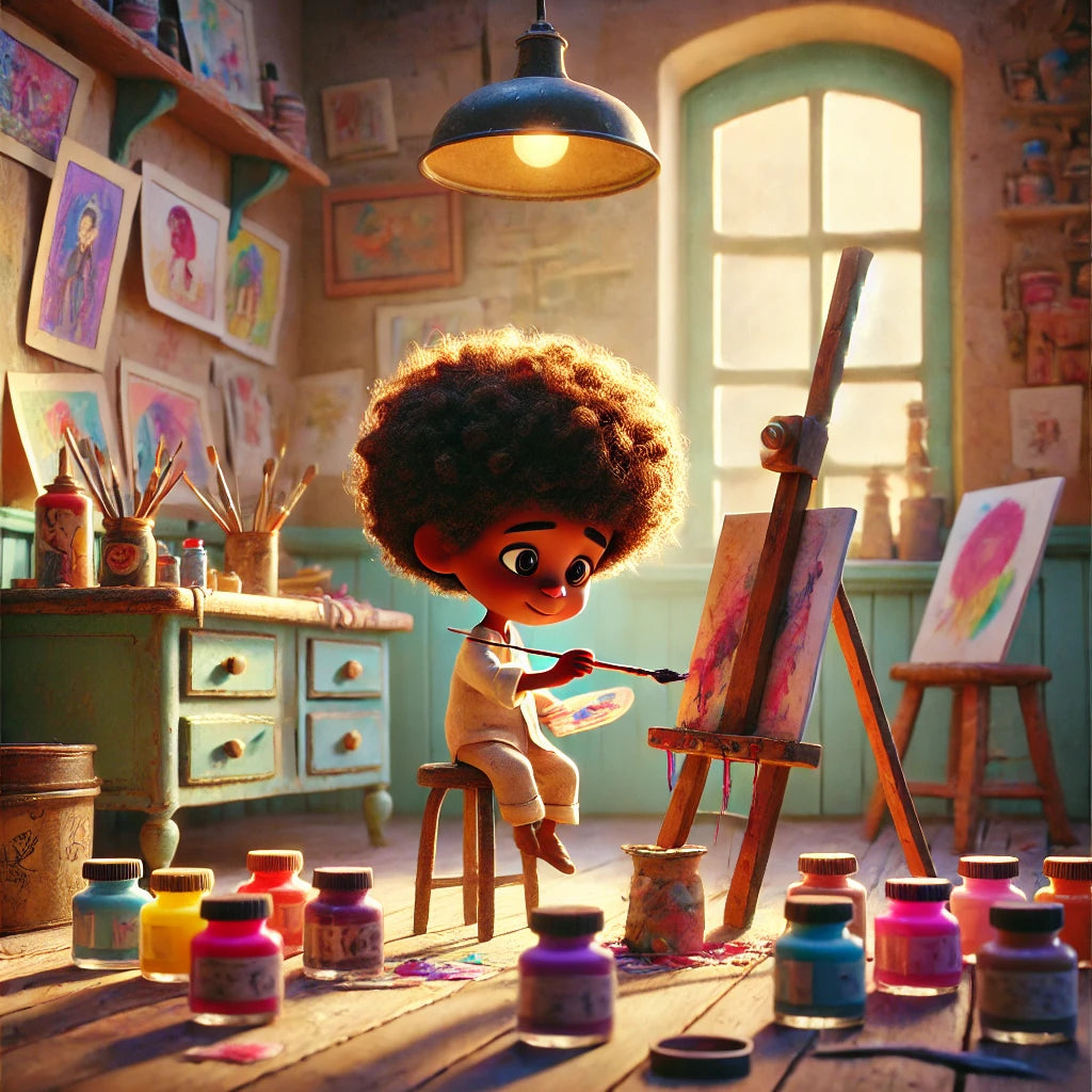 boy painting in a arts and Crafts studio. GadWitch Toys