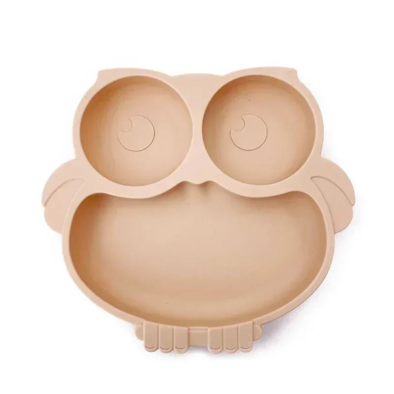 Beige Owl - baby suction plates - Baby Safe Silicone Suction Plate–Non-Toxic & BPA-Free | GadWitch Toys