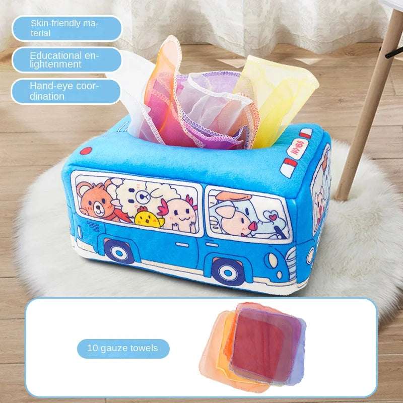 Blue BUS - fine motor infant activities - Sensory Montessori Magic Tissue Box | infants learning | GadWitch Toys