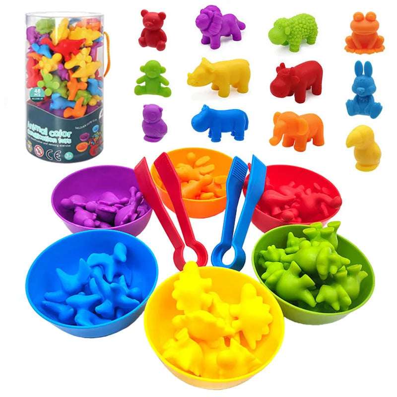 48 pcs Kind of animals toys - red, orange, puple, blue, yellow, green - Colorful Learning & Counting Set Toy | Educational Toys - GadWitch Toys