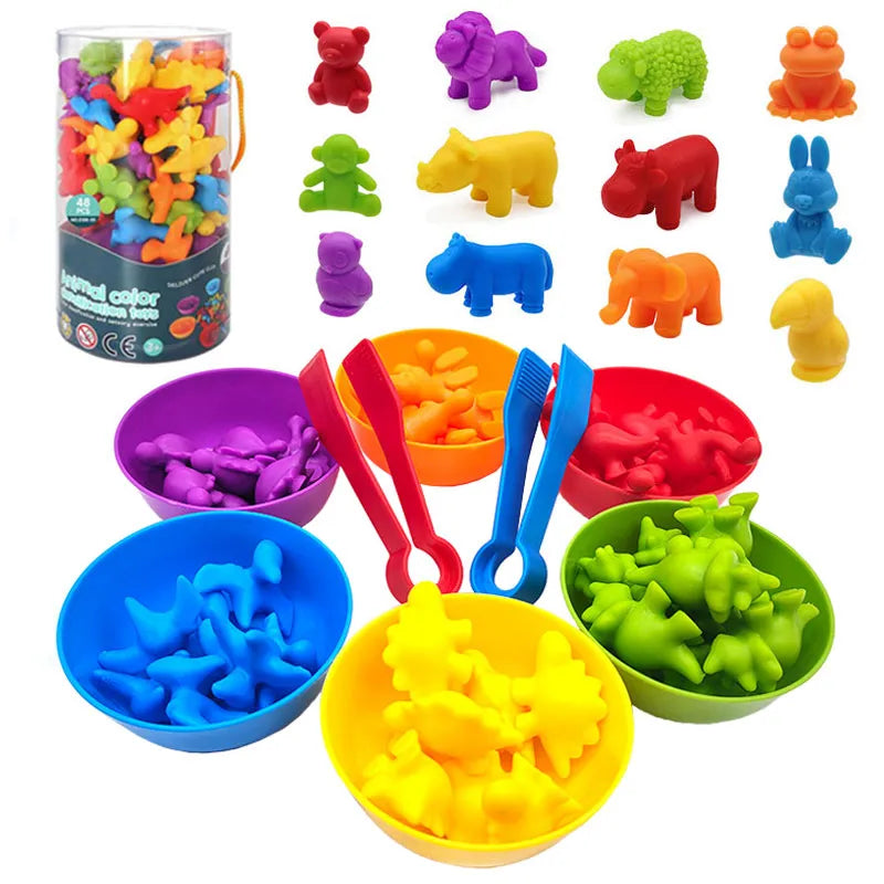 48 pcs Kind of animals toys - red, orange, puple, blue, yellow, green - Colorful Learning & Counting Set Toy | Educational Toys - GadWitch Toys