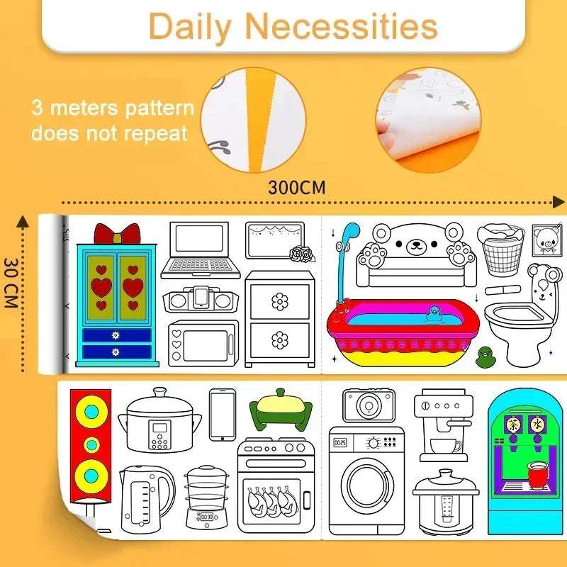 Daily Necessities colouring themes - Mess-Free Childrens Coloring Rolls | Colouring Themes | GadWitch Toys