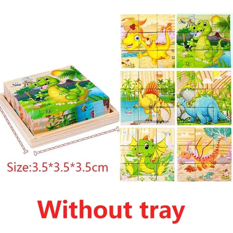 Dinosaurs - blocks cube - Block Puzzle: Toddlers 3d toy cube | block wood puzzle | GadWitch Toys