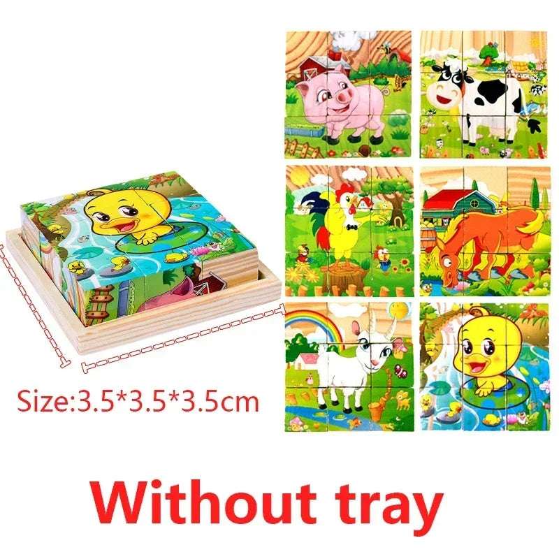Farm Animals- Puzzle Wood Block - Block Puzzle: Toddlers 3d toy cube | block wood puzzle | GadWitch Toys