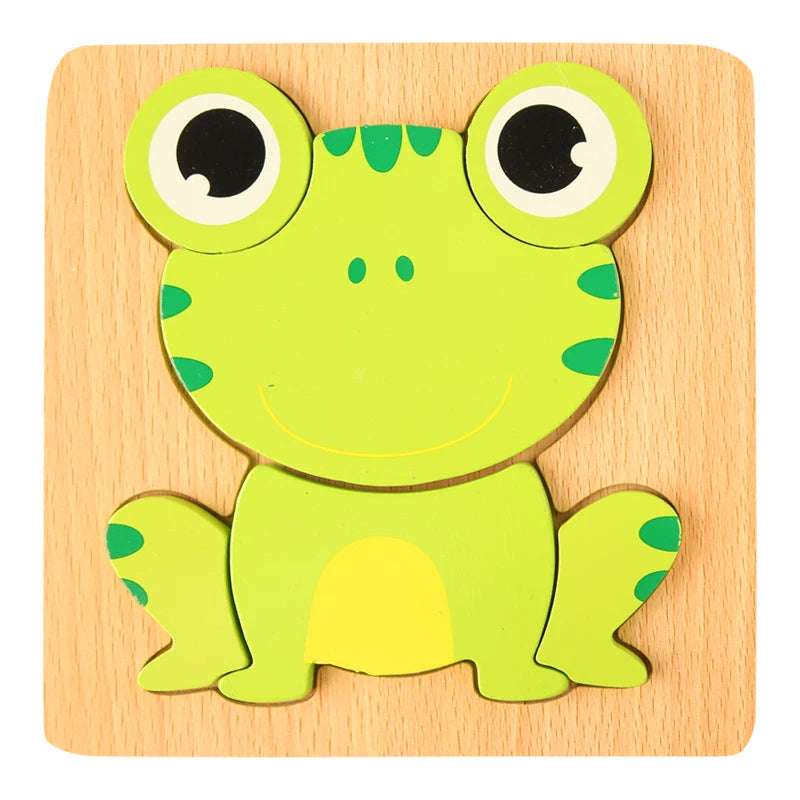 Green Frog Wood Puzzle for toddlers - Montessori Animal Puzzle woodcraft toys - GadWitch Toys