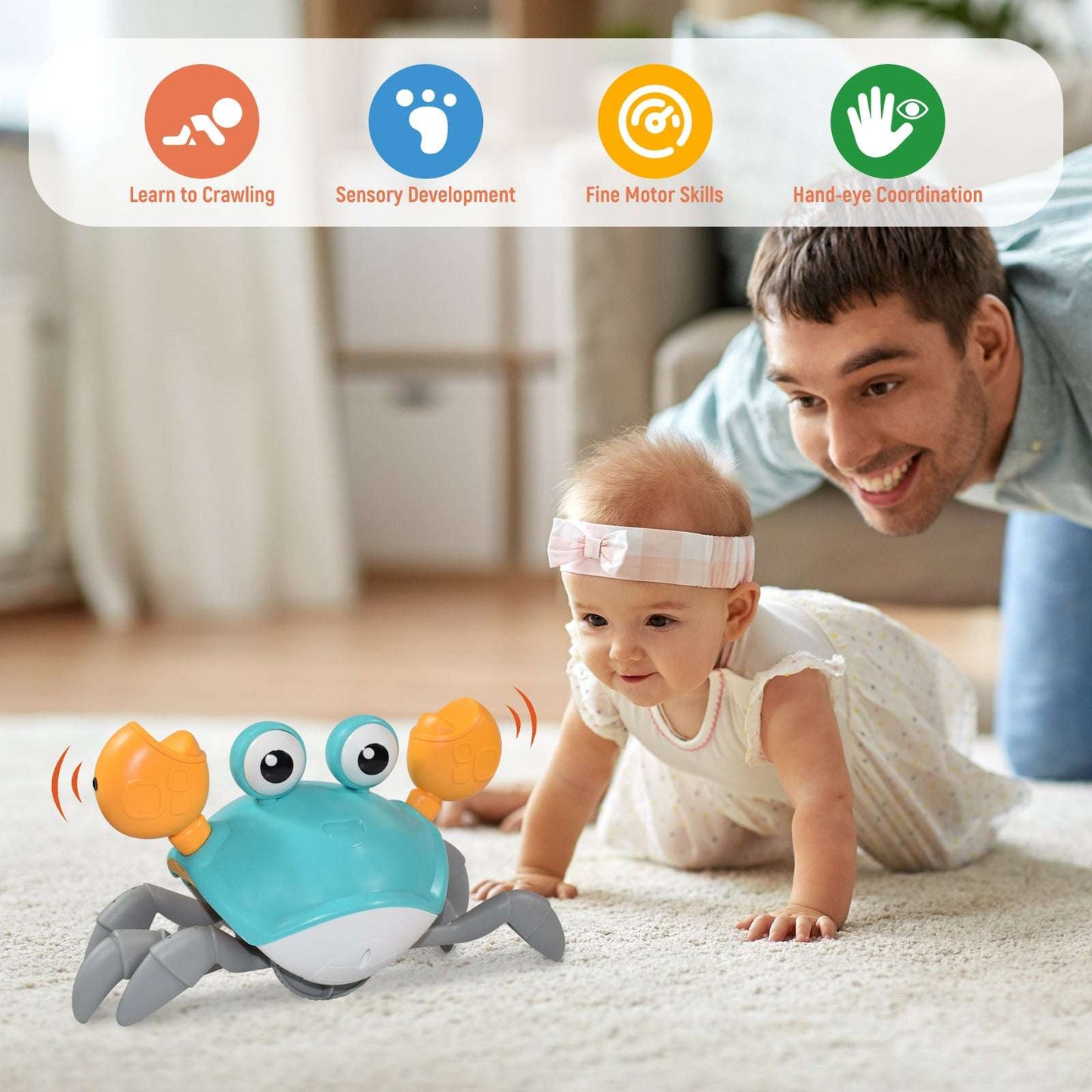 Learn to crawling - senosry development - fine motor skills - hand-eye coordination - Crab Dancing Funny Toy-Crawling Crab Toy Fun for Kids - gadwitch toys