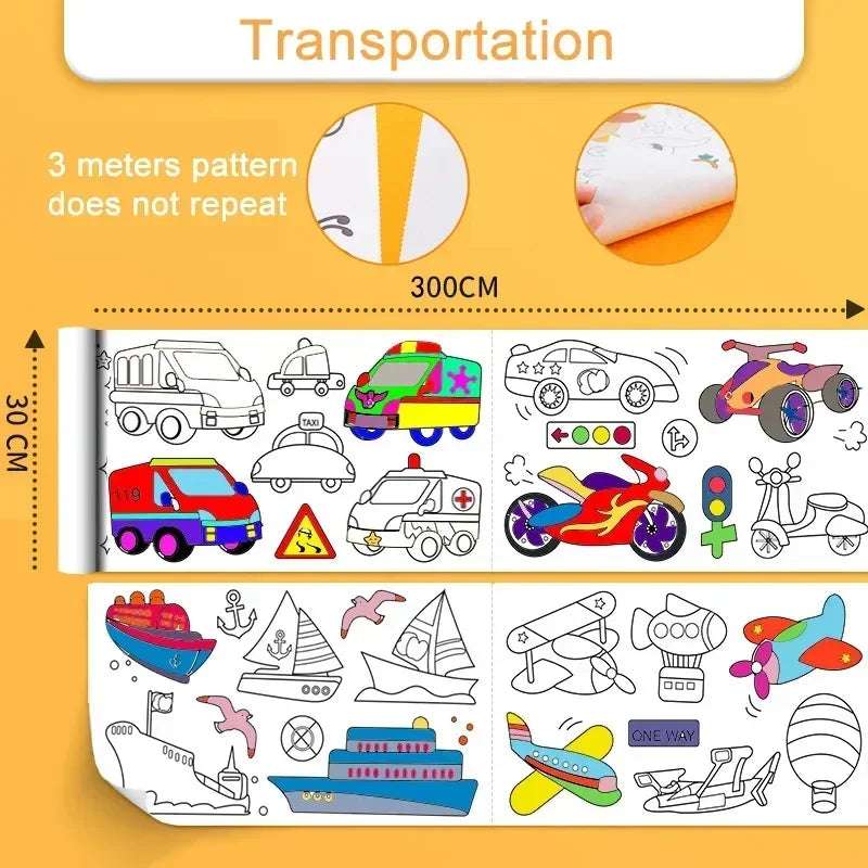 Transportation Colouring Themes - Mess-Free Childrens Coloring Rolls | Colouring Themes | GadWitch Toys