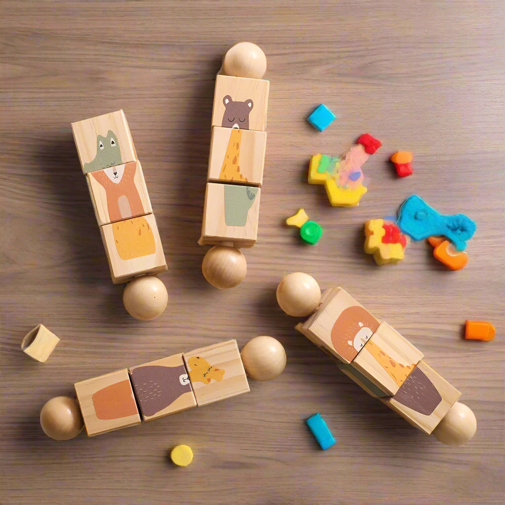 Wooden Montessori Rotating Rattle Blocks – Safe & Fun | GadWitch Toys