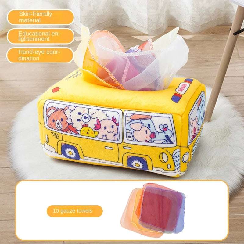 Yellow BUS - Toy activities - Sensory Montessori Magic Tissue Box | infants learning | GadWitch Toys