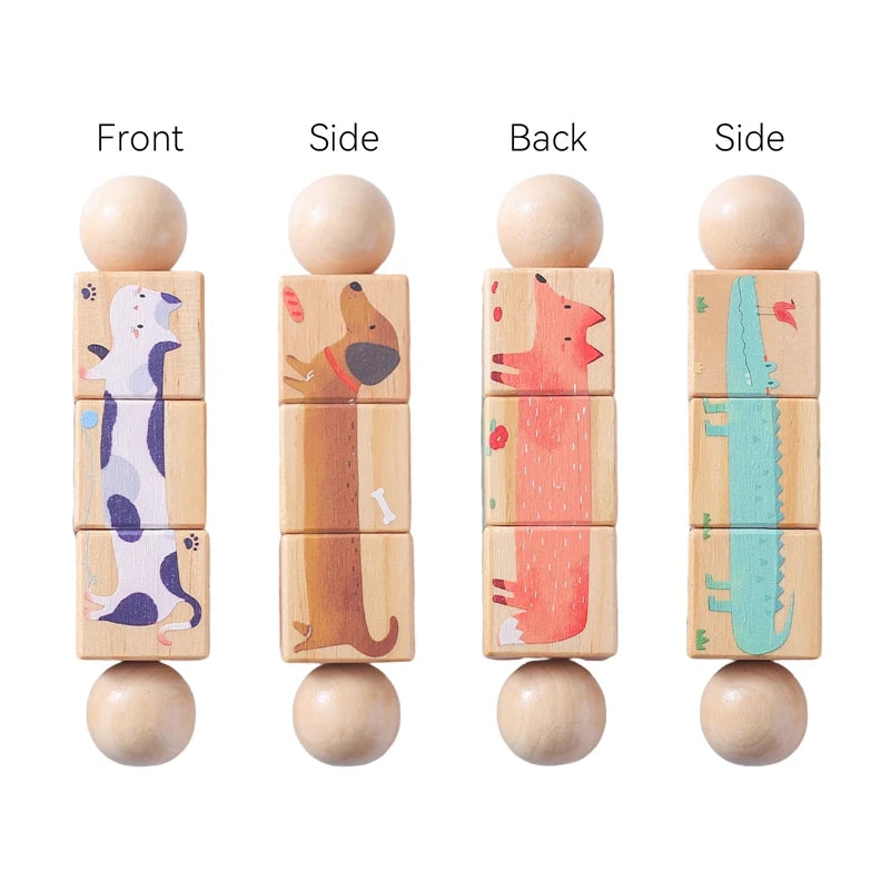 cat | dog | fox | crocodile - PLAY & DEVELOPMENT - Wooden Montessori Rotating Rattle Blocks – Safe & Fun | GadWitch Toys
