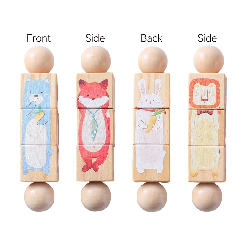 cat | fox | rabbit | lion - PLAY & DEVELOPMENT - Wooden Montessori Rotating Rattle Blocks – Safe & Fun | GadWitch Toys
