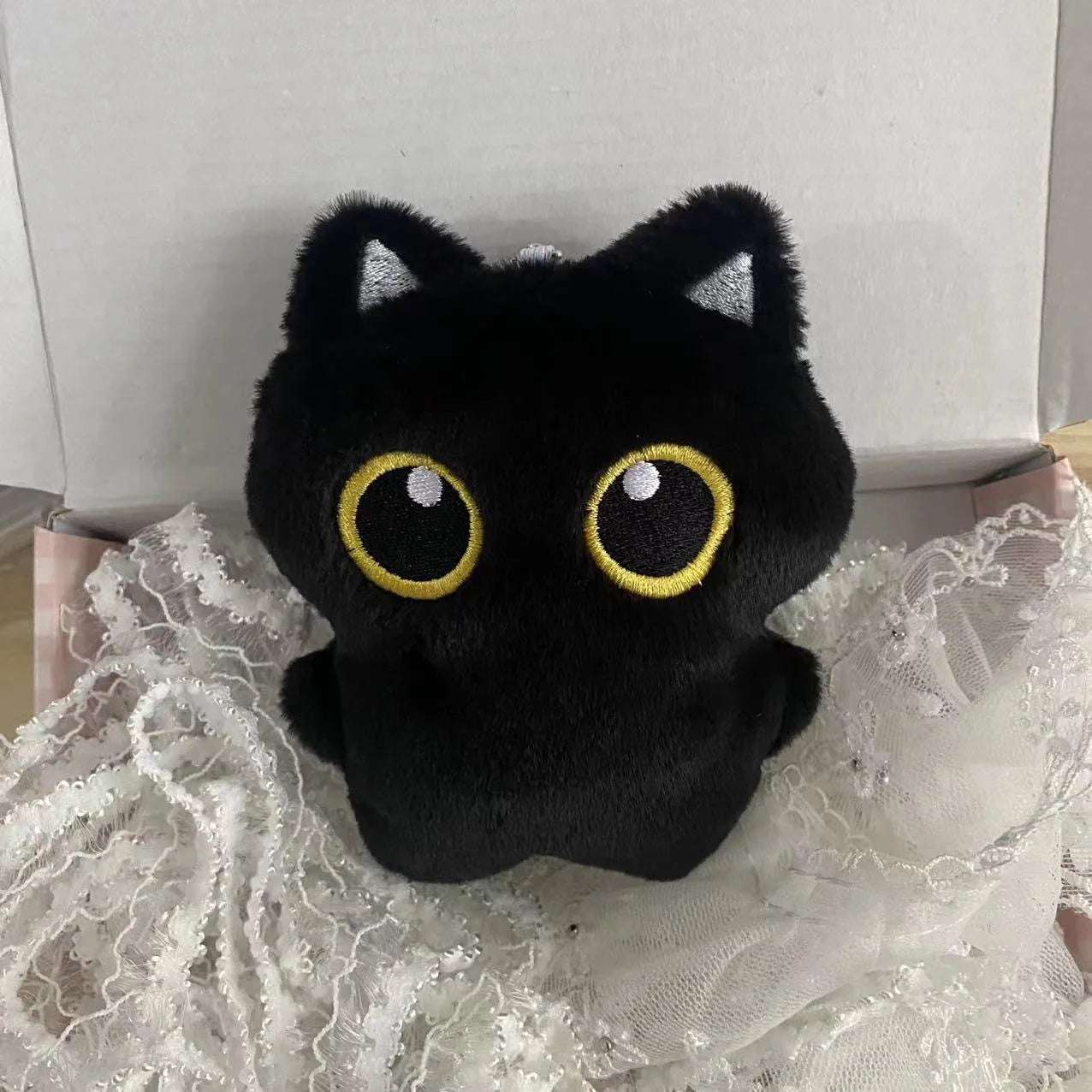 cat pom pom - 10cm Cute Black Cat Keychain – Fluffy Pom Pom Gift! | GadWitch Toys