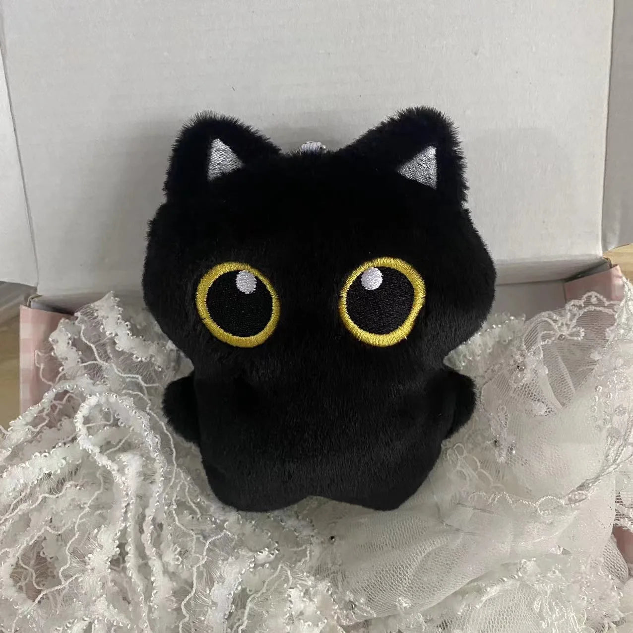 cat pom pom - 10cm Cute Black Cat Keychain – Fluffy Pom Pom Gift! | GadWitch Toys