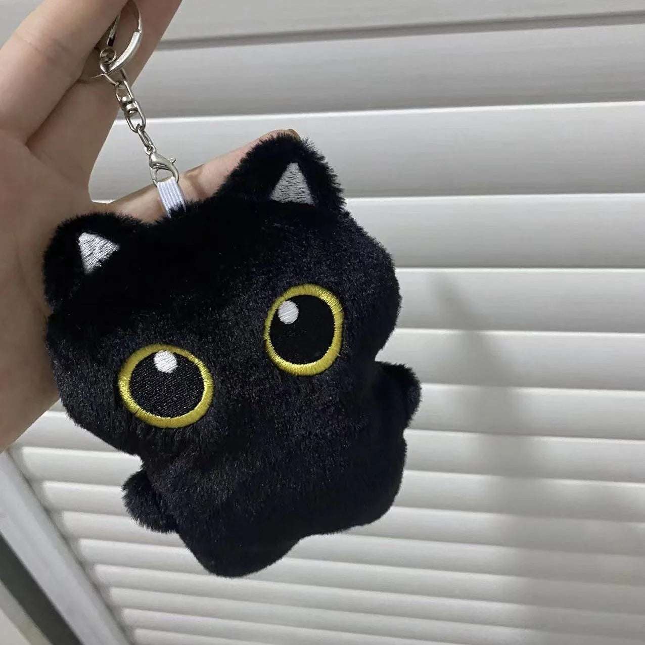 cat with pom poms - 10cm Cute Black Cat Keychain – Fluffy Pom Pom Gift! | GadWitch Toys