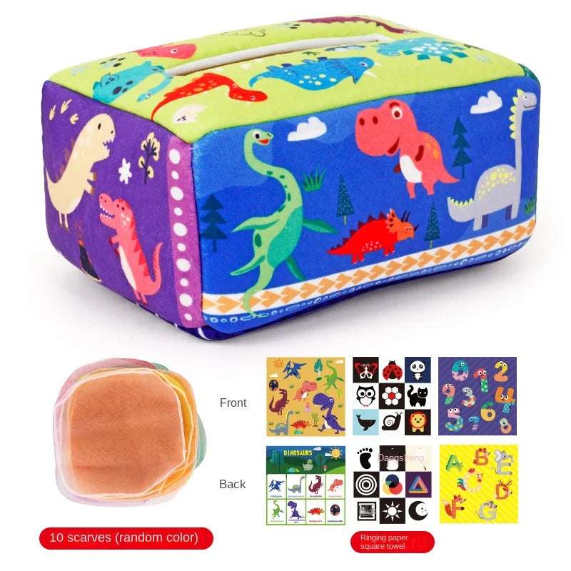 Dinosaurs - infant fine motors skills activities - Sensory Montessori Magic Tissue Box | infants learning | GadWitch Toys