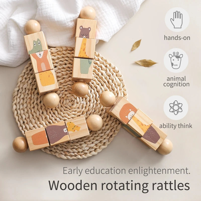 hands on - Wooden Montessori Rotating Rattle Blocks – Safe & Fun | GadWitch Toys