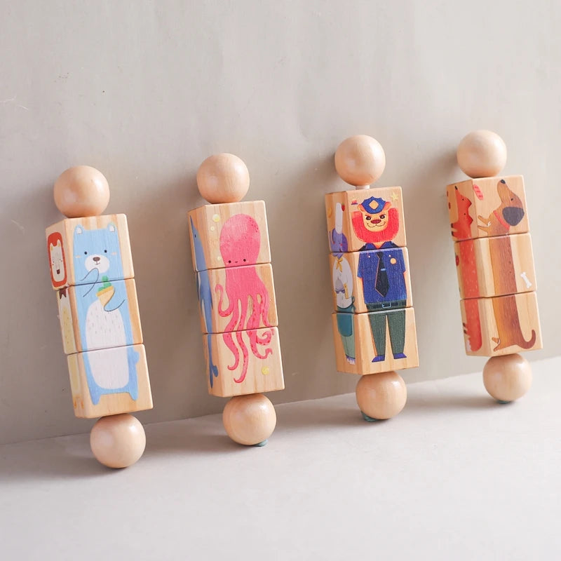 jigsaw wood block puzzle - Wooden Montessori Rotating Rattle Blocks – Safe & Fun | GadWitch Toys