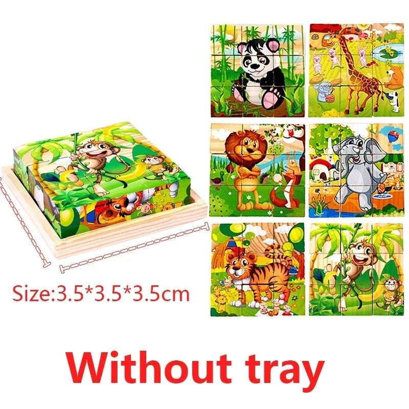 Jungle Animals - Wood Block Puzzle - Block Puzzle: Toddlers 3d toy cube | block wood puzzle | GadWitch Toys