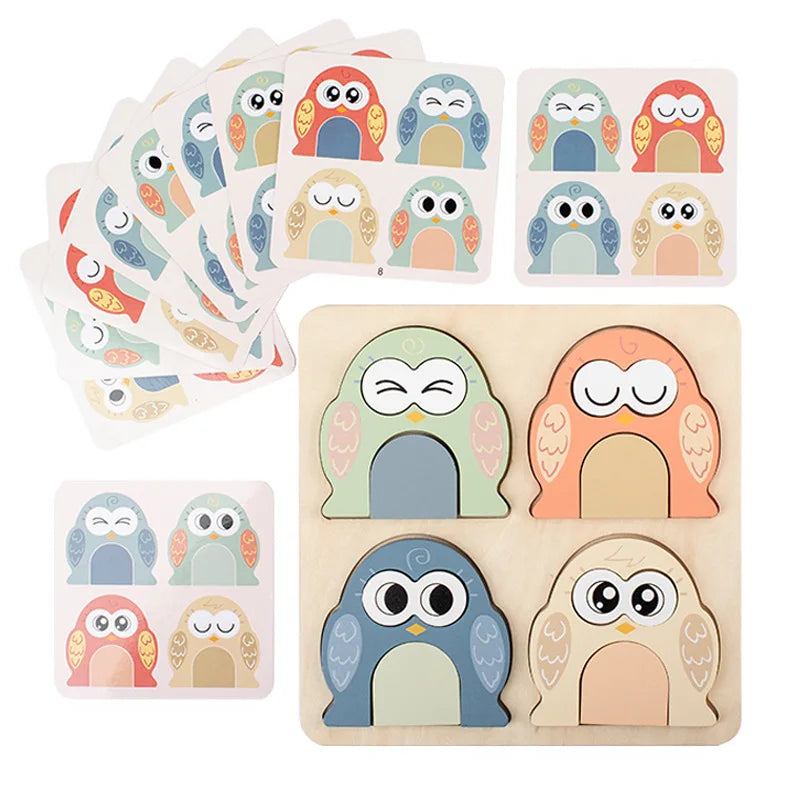 mosaic Owl - Mosaic puzzle for toddler - Montessori Wooden Puzzle - TinyOwls: Montessori Puzzles | Owl Face Changing Puzzle - GadWitch Toys