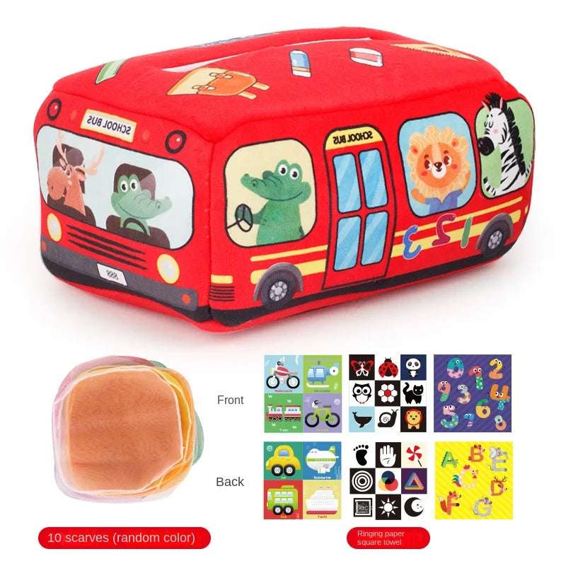 Red Bus - Toys in the box - Sensory Montessori Magic Tissue Box | infants learning | GadWitch Toys
