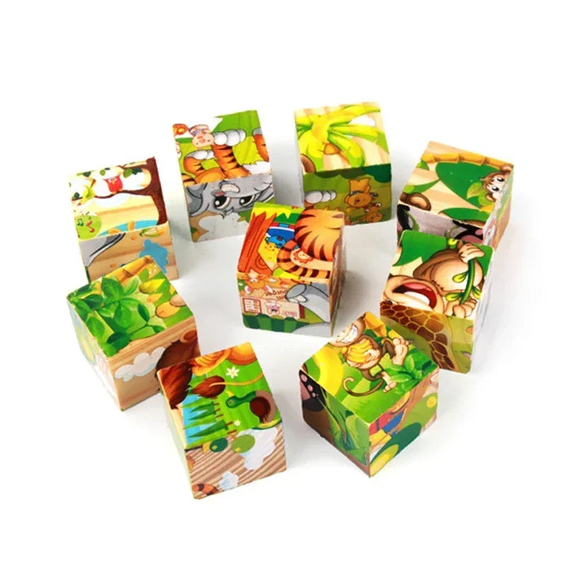 Six in one animal wooden puzzle - Block Puzzle: Toddlers 3d toy cube | block wood puzzle | GadWitch Toys