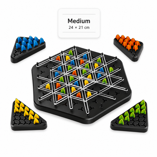 Medium TriLogic™ Strategy Board Game measuring 24 × 21 cm displayed with colourful playing pieces and premium product presentation on a white background.