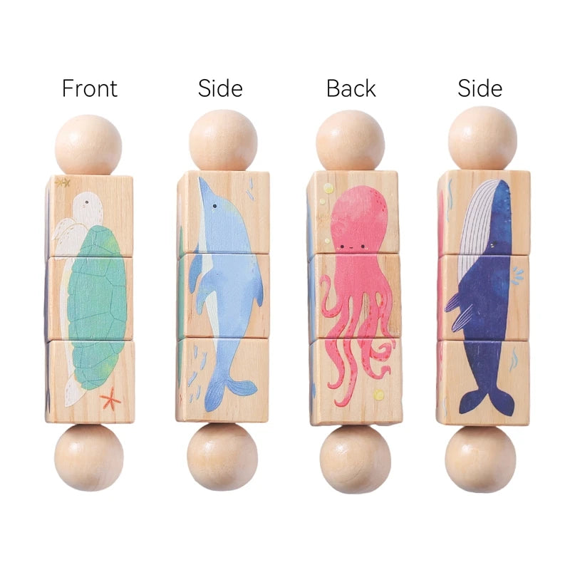 turtle | dolphin | Octopus | whale - PLAY & DEVELOPMENT - Wooden Montessori Rotating Rattle Blocks – Safe & Fun | GadWitch Toys