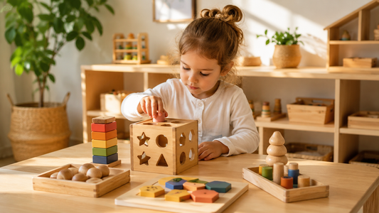 Preschool child exploring affordable Montessori toys that support independent learning, creativity, and child development.