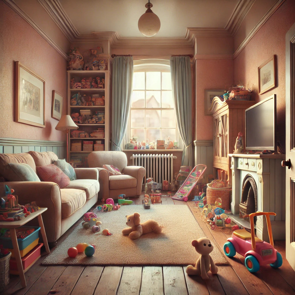 A mess Playroom with Toys around the table. Toys for Boy, Toys for Girls and Toys for baby. GadWitch Toys