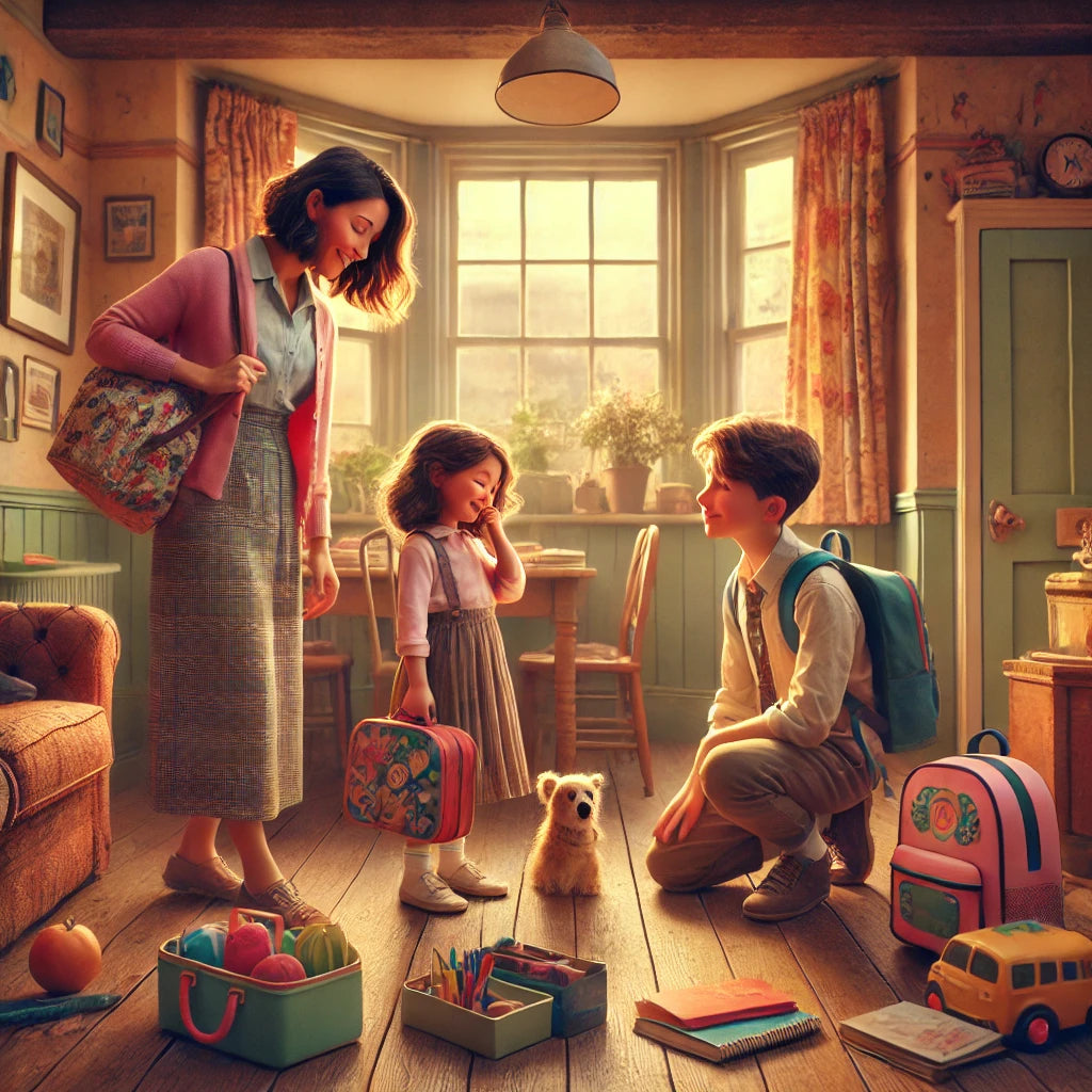 Illustration with a Kid and around a lot of Back to School supplies from GadWitch Toys