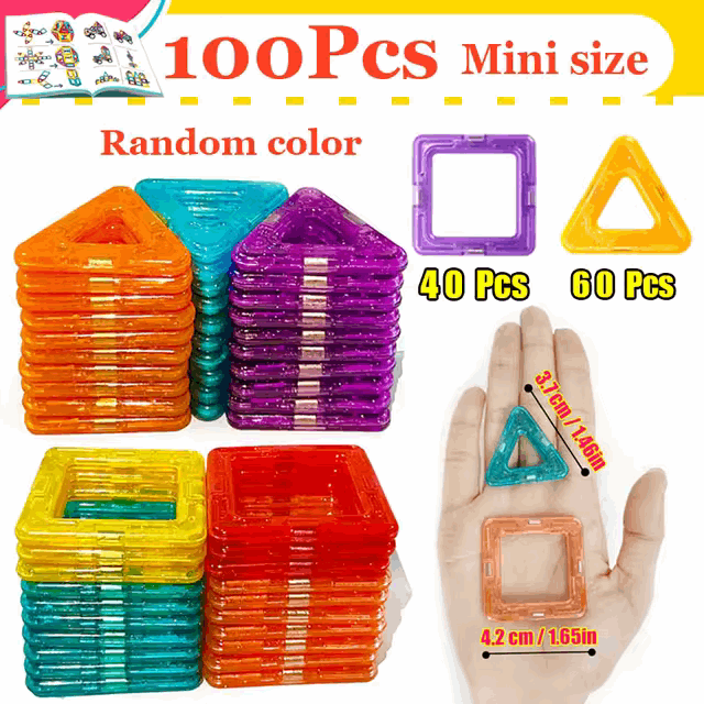 100 peces mini size - constuton toys - 3 to 6 age - Mag Shapes Colorful Blocks | DIY Magnetic Block House - GadWitch Toys