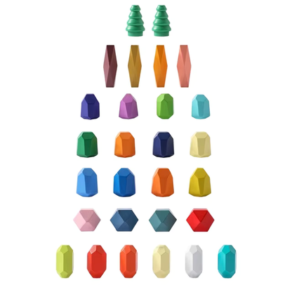 28 Pieces - Wooden Stones - Wooden Montessori Stacking Rocks | GadWitch Toys