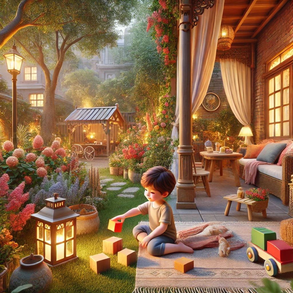 a 3 years old kids playing in a garden. GadWitch Toys