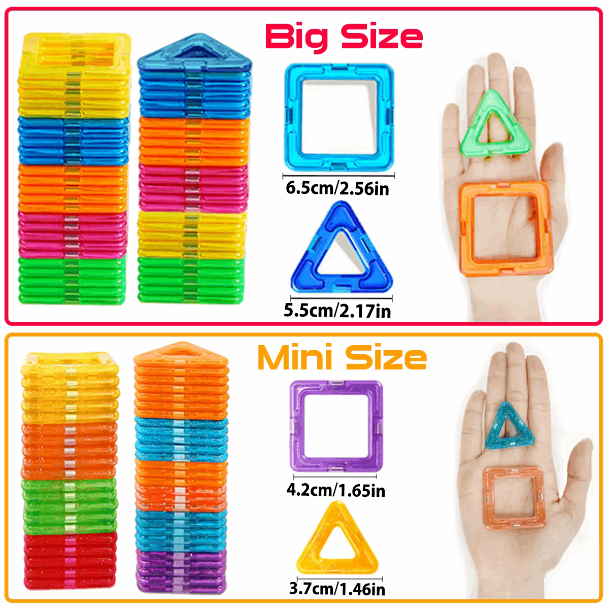 Big Size and Mini Size - Magnetic Blocks - 3 to 6 age - Mag Shapes Colorful Blocks | DIY Magnetic Block House - GadWitch Toys