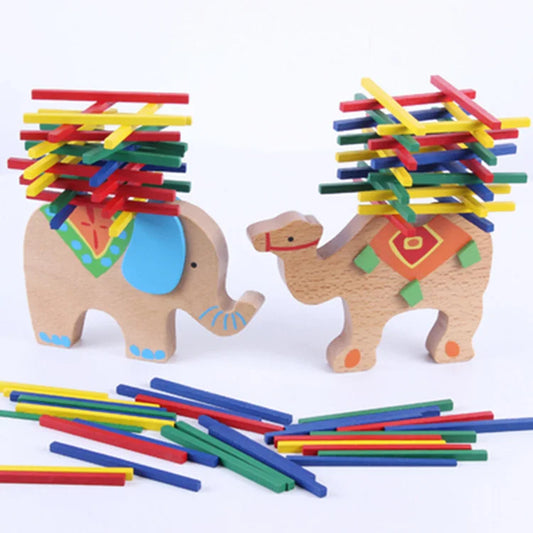 Blocks Age - Elephant & Camel Wooden Balance Blocks Set – Colorful Block Fun for Developing Hand-Eye Coordination - GadWitch Toy Store