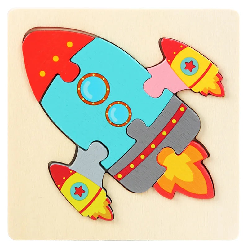 Bright Color Puzzle for Toddlers -  Montessori Learning - Rocket wooden jigsaw puzzle - GadWitch Toys