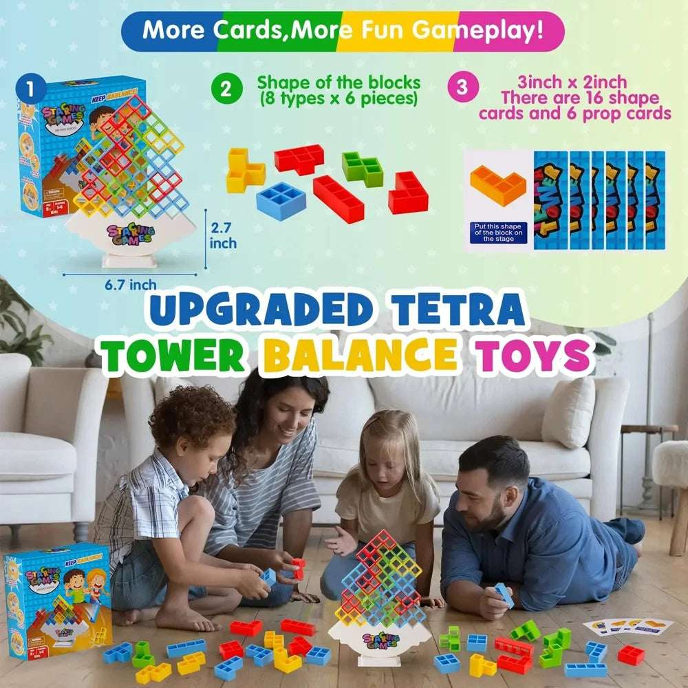 Family playing together Tower Balance Game - Developmental Games - Blocks Games Nights: Tower Balance Challenge | GadWitch Toys