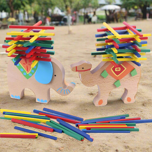 Elephant & Camel Wooden Balance Blocks Set – Colorful Block Fun for Developing Hand-Eye Coordination - GadWitch Toy Store