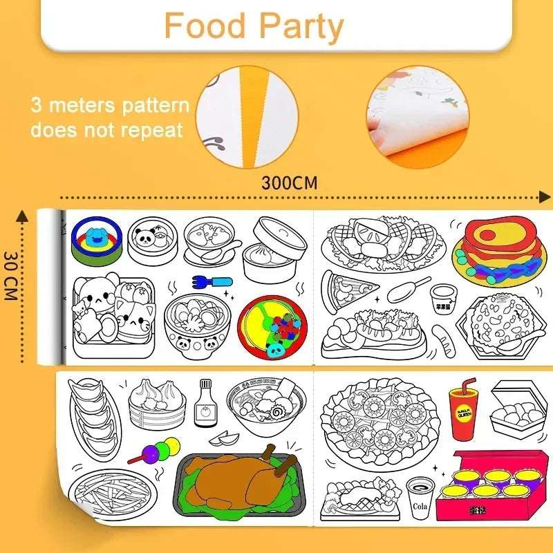 Food Party Colouring Themes - Mess-Free Childrens Coloring Rolls | Colouring Themes | GadWitch Toys