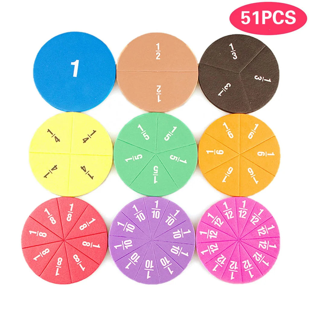 Fraction Set & Foam 51 PCS Math Manipulatives for Early Counting Math Toy in School Home