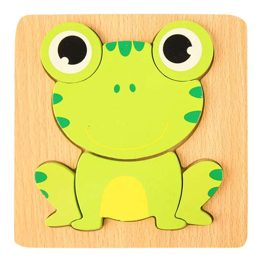 Green Frog Wood Puzzle for toddlers - Montessori Animal Puzzle woodcraft toys  - GadWitch Toys
