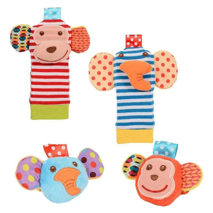 Monkey - 4 pieces - foot wrist - Discover Foot Finders: Sensory Rattle Socks for Babies! | GadWitch Toys