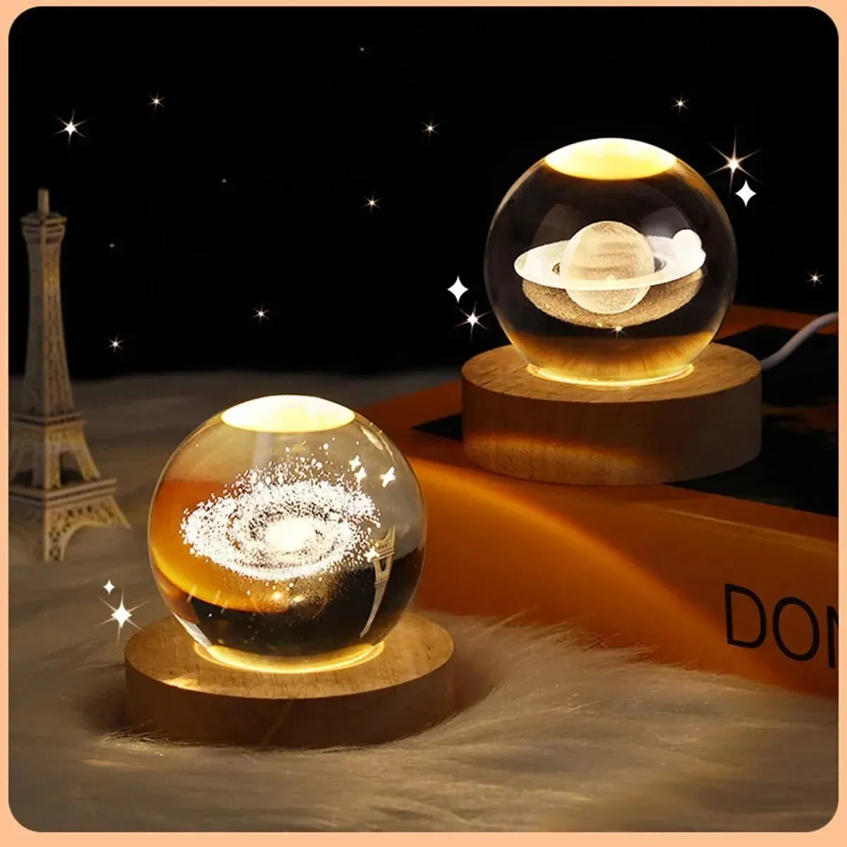 Galaxy, Saturn & Moon Night Light | Starry Crystal Lamp