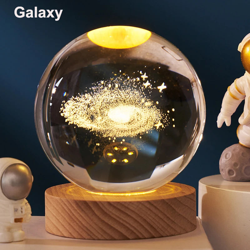 Galaxy, Saturn & Moon Night Light | Starry Crystal Lamp