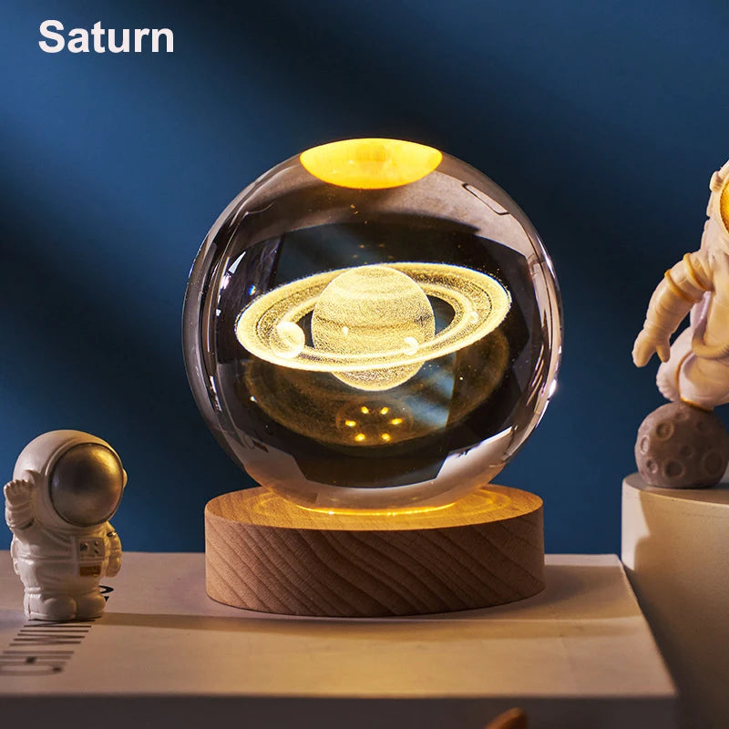 Galaxy, Saturn & Moon Night Light | Starry Crystal Lamp